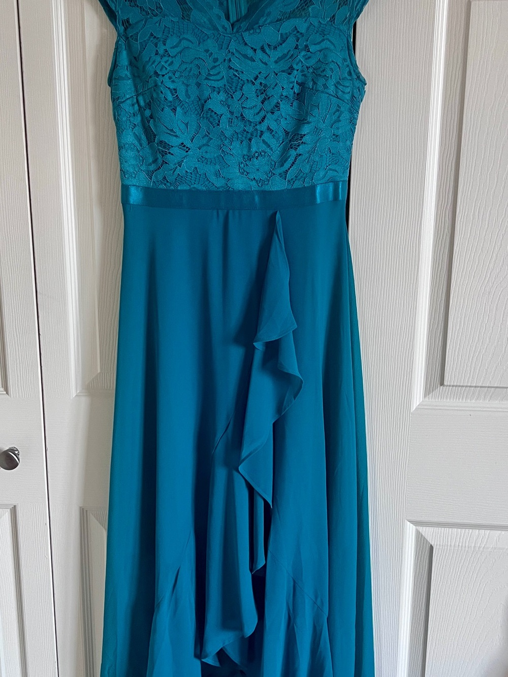 Lace Bodice Ruffle Maxi Dress - Teal